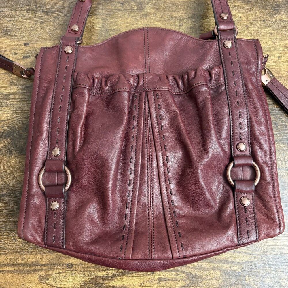B. Makowsky Burgundy Soft Genuine Leather Shoulder Handbag Hobo Boho Bag Purse - Picture 5 of 13